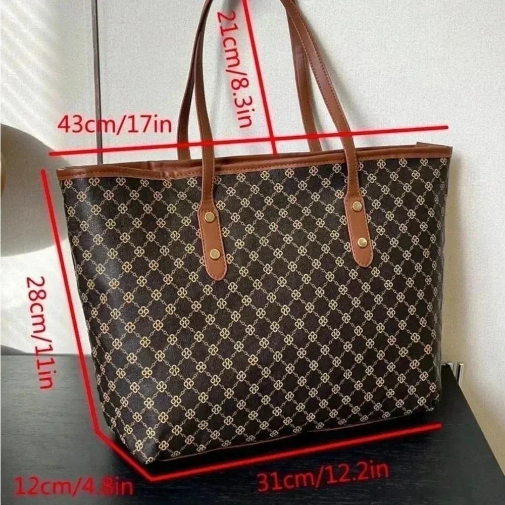 ⚠️Clearance Large Brown Patterned Casual Shoulder Tote Bag - Picture 4 of 7